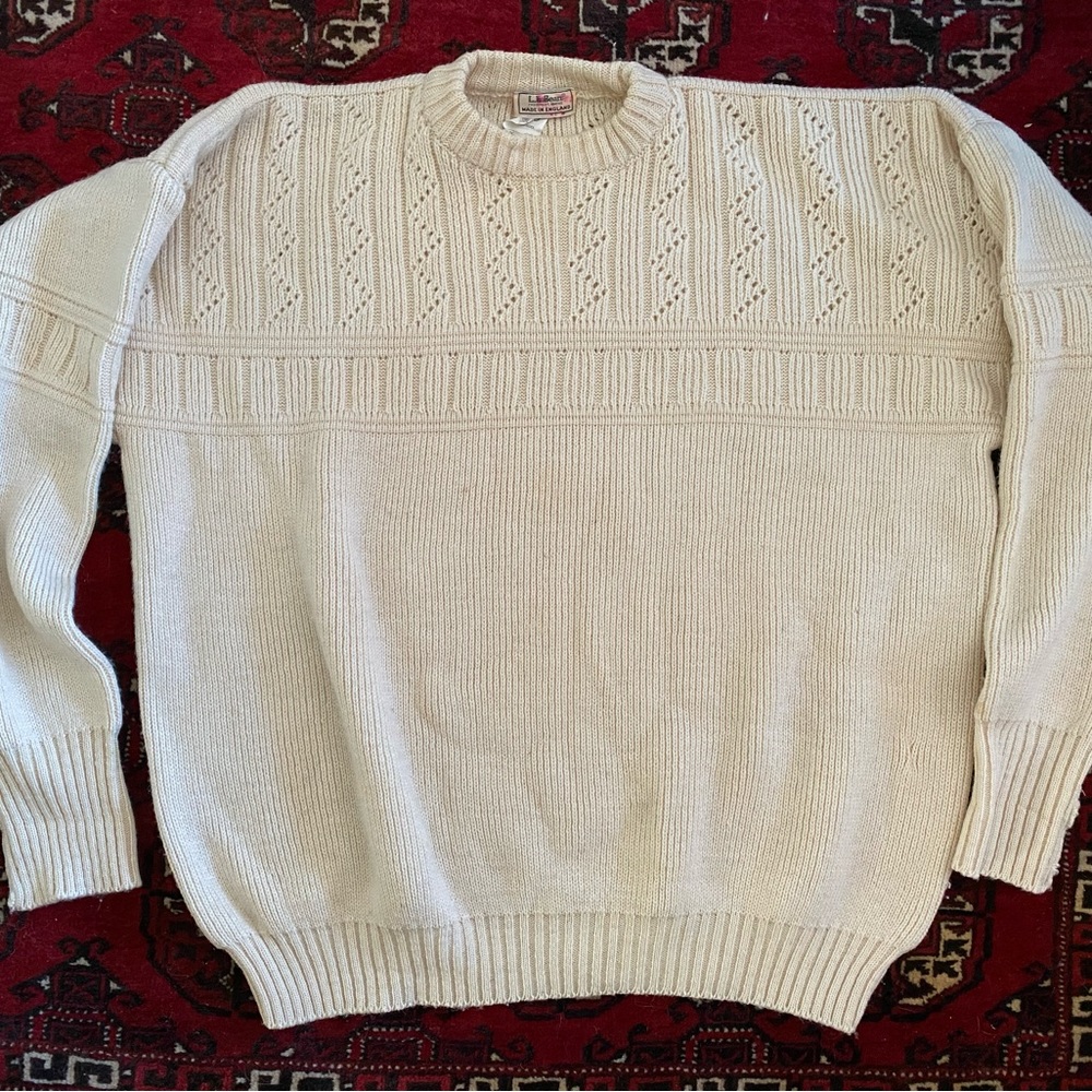 LL Bean vintage wool cream sweater UK XL